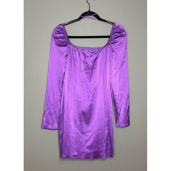ZARA Women's Large Lilac Purple Gathered Ruched Satin Effect Mini Dress - Picture 4 of 12